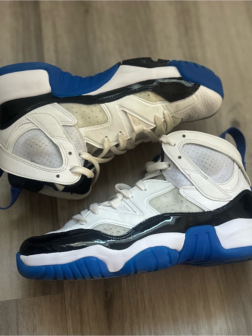 Jordan Kids White, Black & Blue High-Top Sneakers